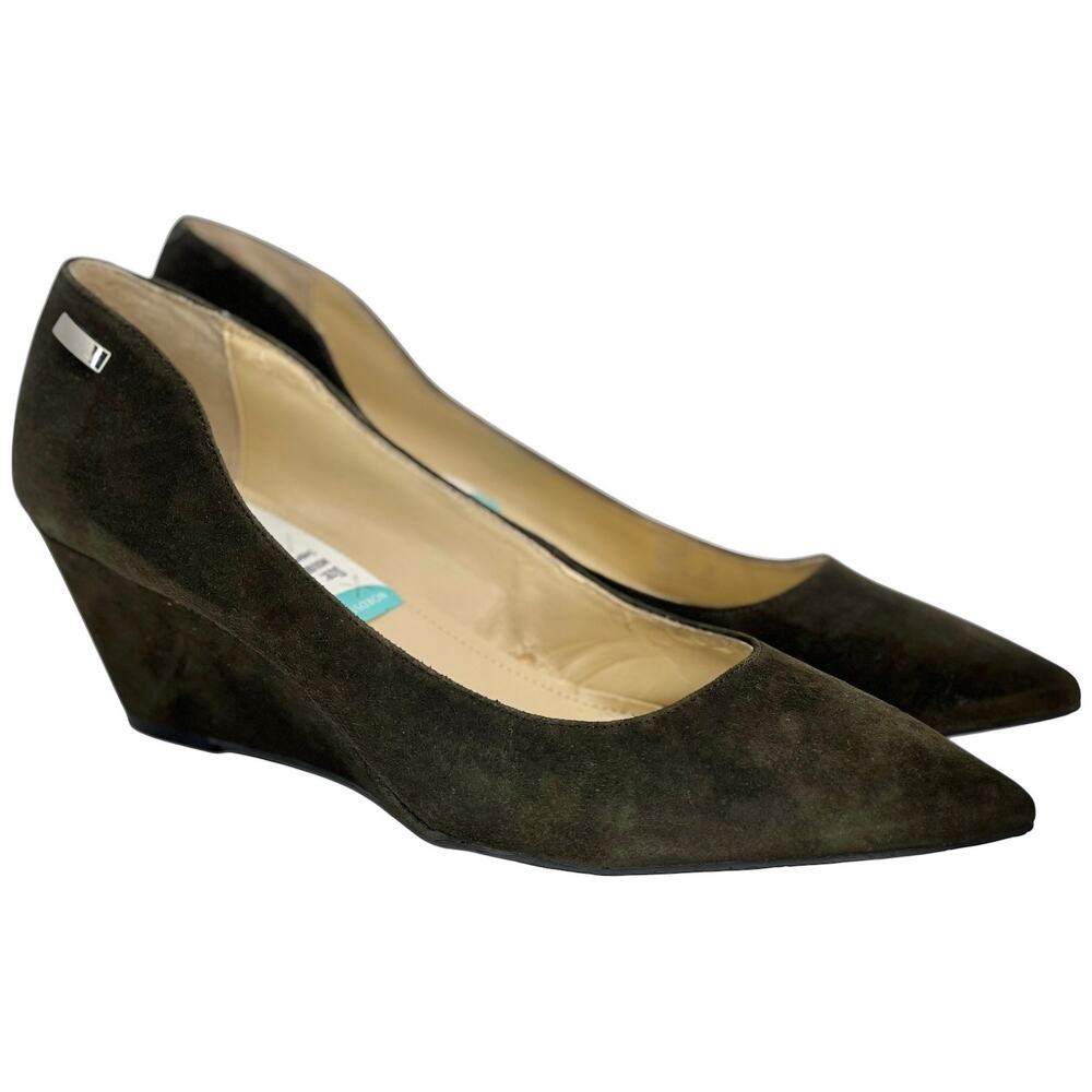 Calvin Klein Moss Green Wedge Pumps Pointed Toe Heels Career Office Wear - 9